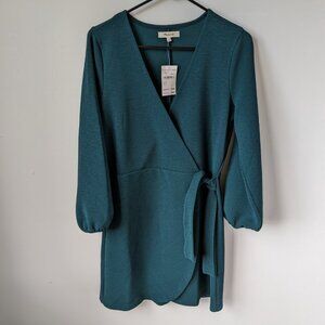 NWT Madewell Texture & Thread Faux Wrap dress in Smoky Spruce, size S